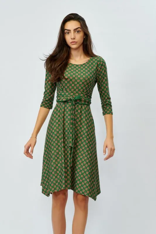 Rochie casual in colturi cu cordon imprimeu verde