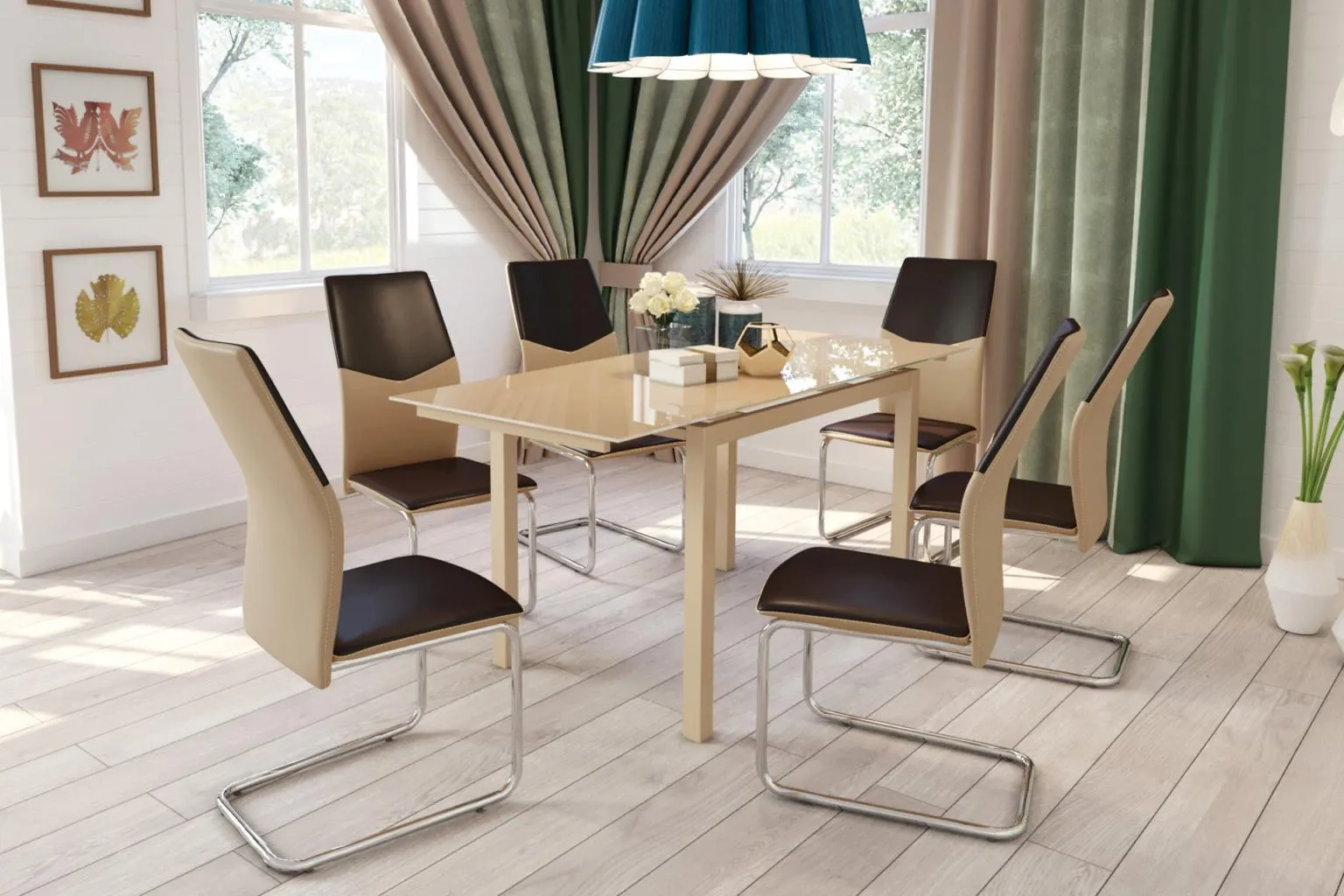 Masă Arena și 6 scaune Bueno