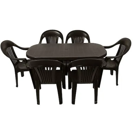 Set masa pentru Gradina IdealStore Bali cu 6 SCAUNE, 140x70x70cm, Realizat din plastic de inalta calitate, Rezistent la UMIDITATE, Permite adaptari creative si inovatoare oriunde si oricand, Culoare-Cappuccino