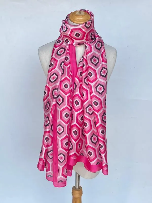 Esarfa dama ciclame figuri geometrice din vascoza si matase de vara