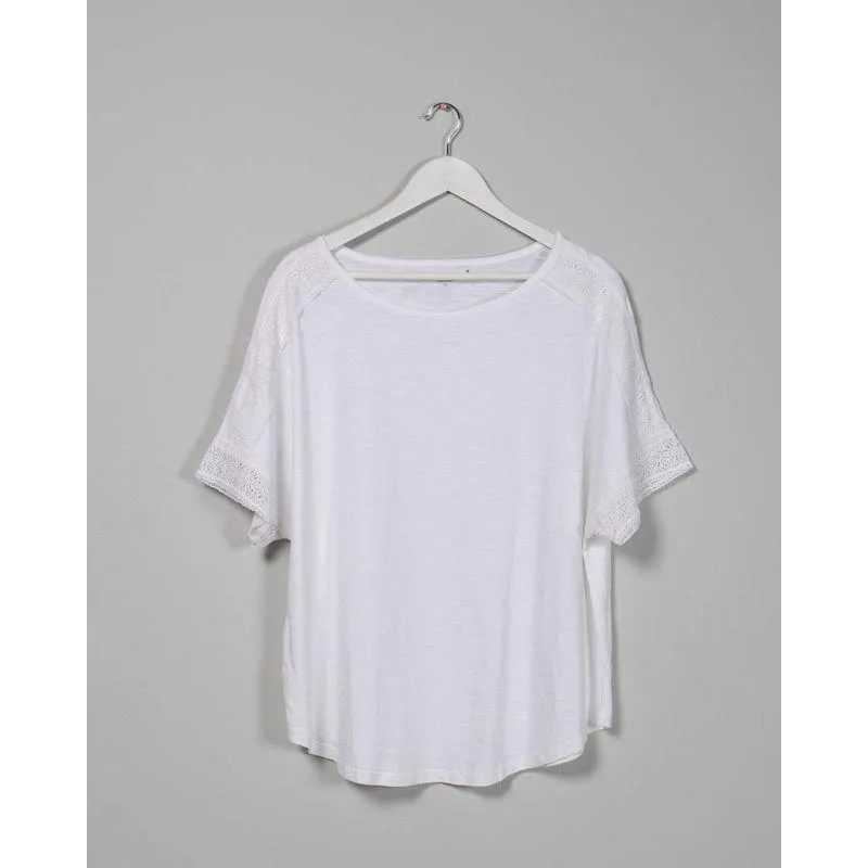 Bluza uni din bumbac cu detalii din dantela pentru femei N240157006