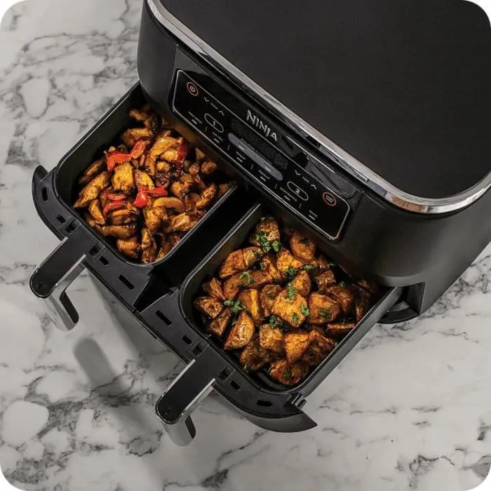 Friteuza cu aer cald Ninja AF300EU, 2400 W, 7.6 l, 6 programe, 2 cosuri, Oprire automata, Negru