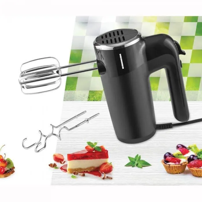 Mixer de mana Heinner Black Lilly 300 HM-300BK, 300 W, 6 viteze plus Turbo, 2 seturi accesorii inox, Negru