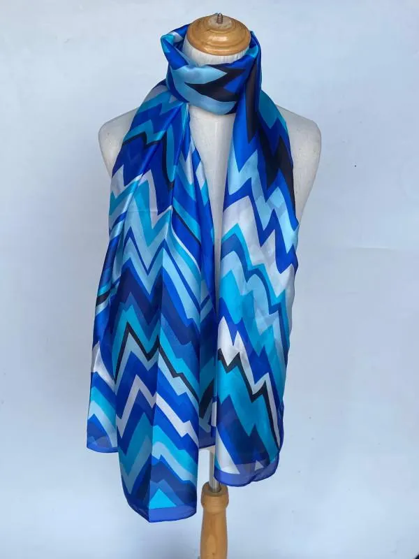 Esarfa dama satinata bleu din vascoza si matase de vara