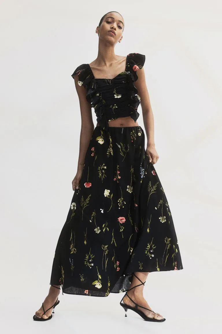 Linen-blend maxi skirt