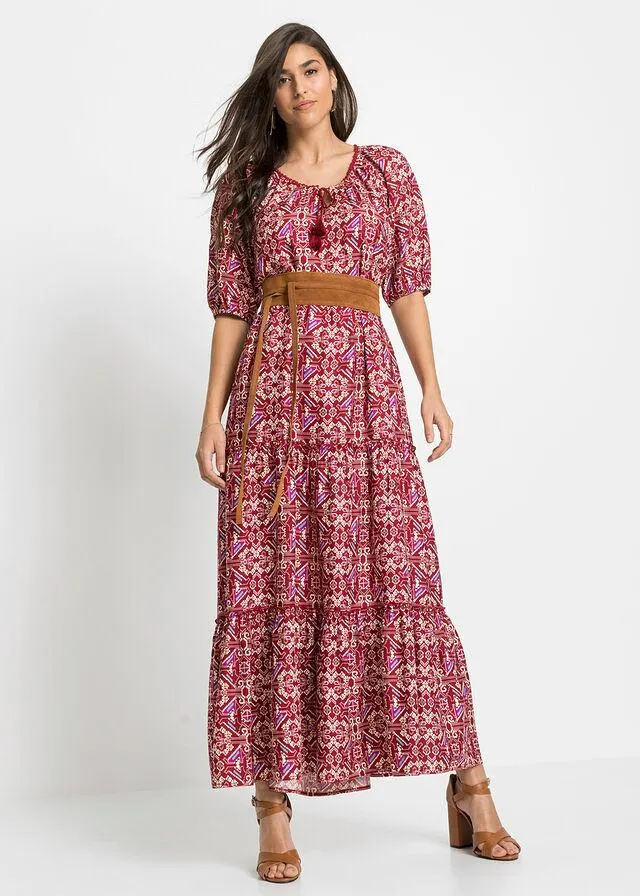 Rochie maxi imprimată, vâscoză sustenabilă