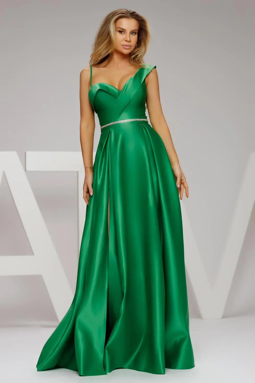 Rochie lunga tafta verde