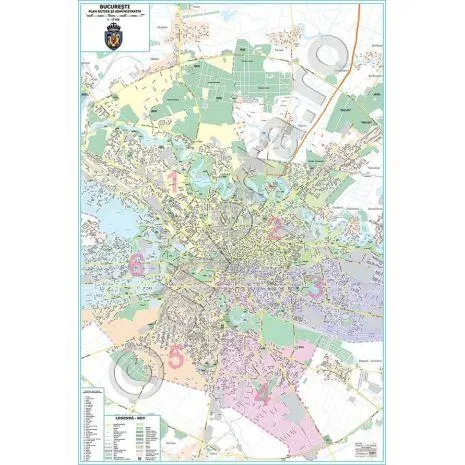BUCURESTI, HARTA MAGNETICA INRAMATA 100x140 cm, rama aluminiu cu suport magnetic si agatatori, plan rutier, administrativ (sectoare), scara 1:17.400