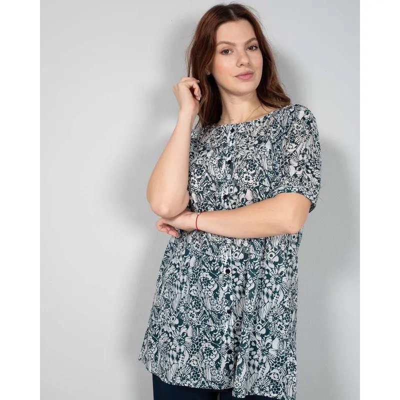 Bluza din bumbac cu nasturi si maneci scurte N240127011