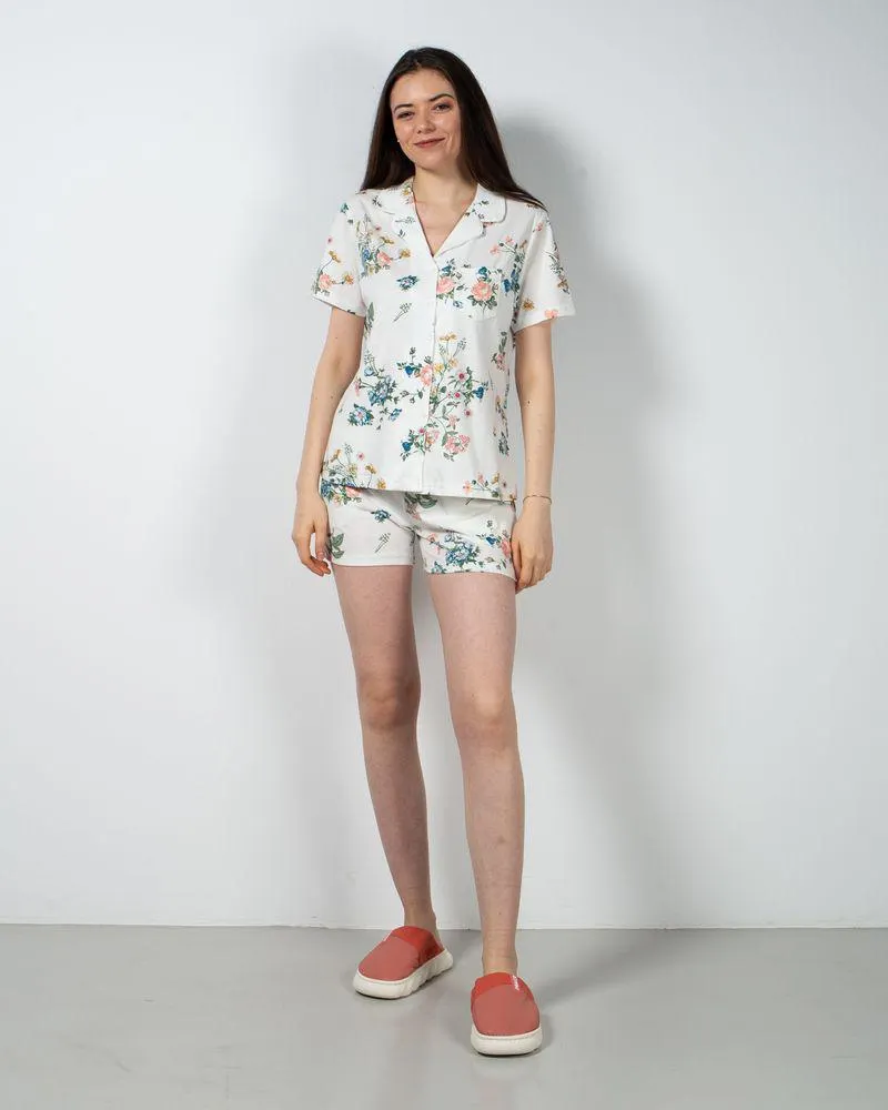 Pijamale scurte cu nasturi si talie elastica 23ITTH7002