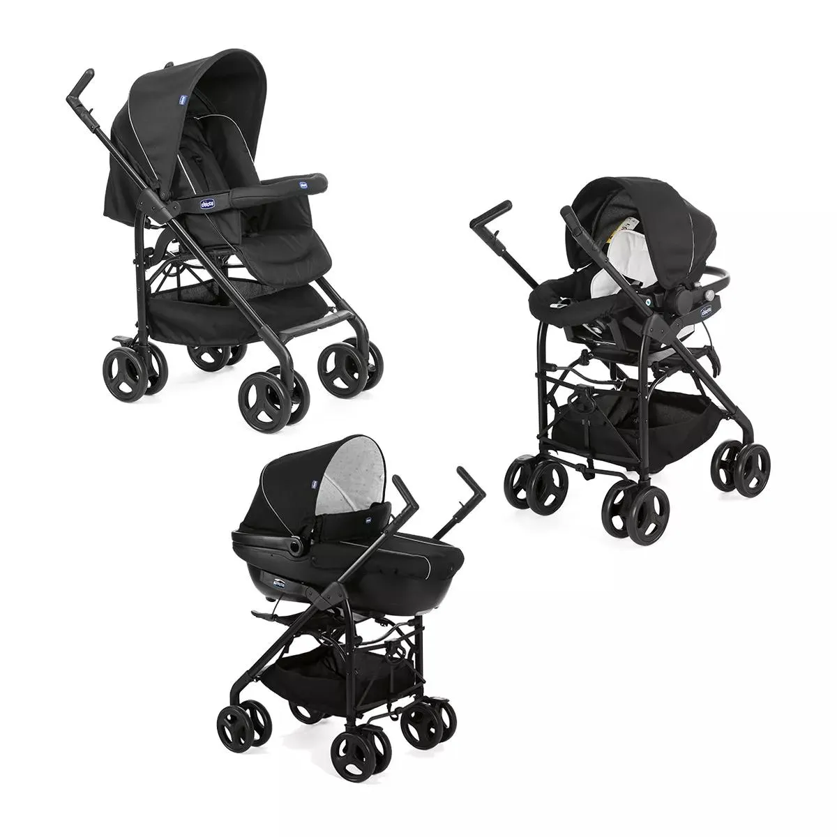 Carucior 3 in 1 Chicco Trio Sprint, BlackNight (Negru), 0luni+