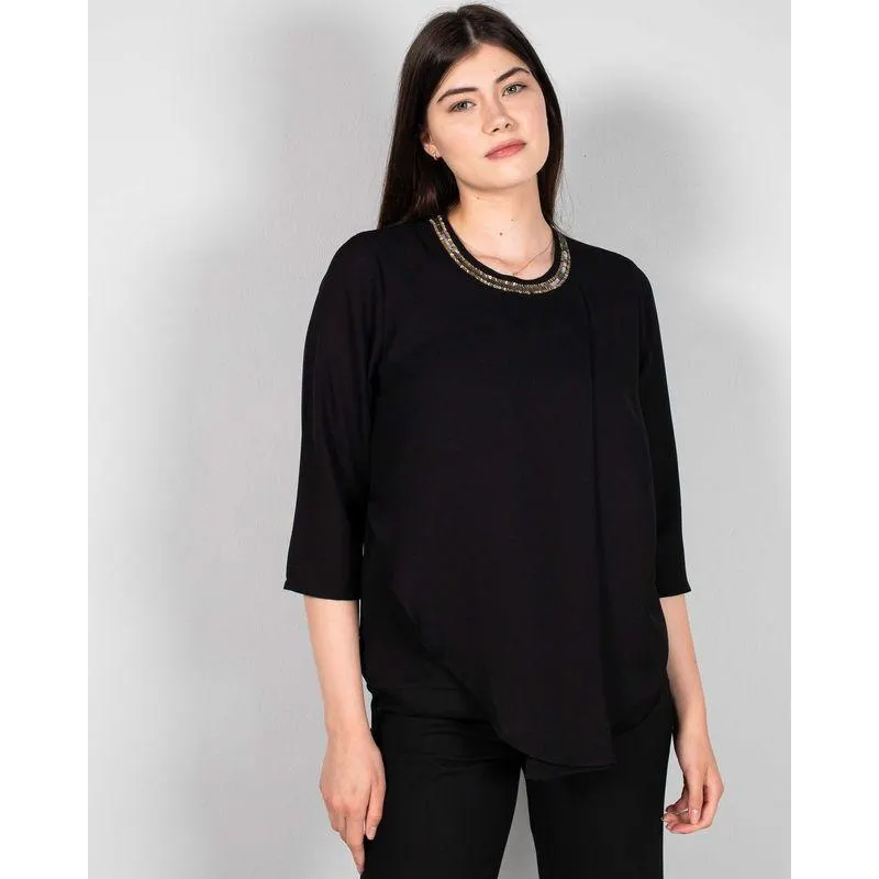 Bluza uni cu paiete la baza gatului N240149002