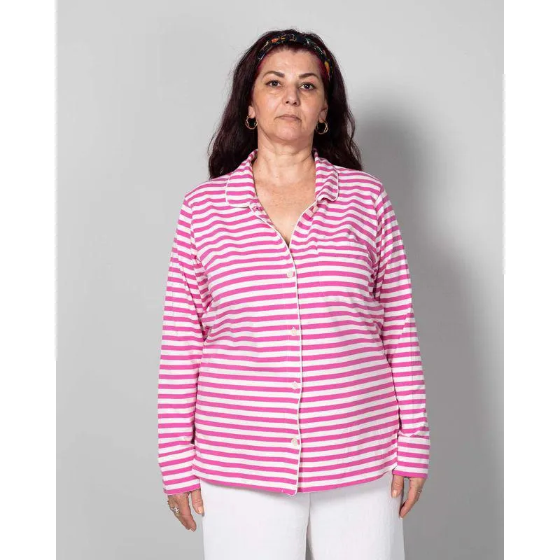 Bluza de pijama din bumbac cu dungi N240541003