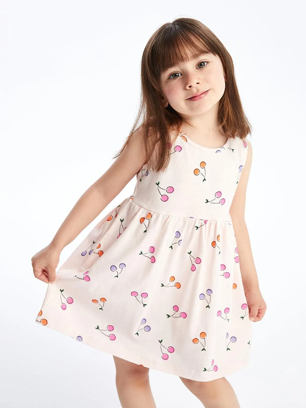 Rochie cu guler rotund cu print pentru fetite