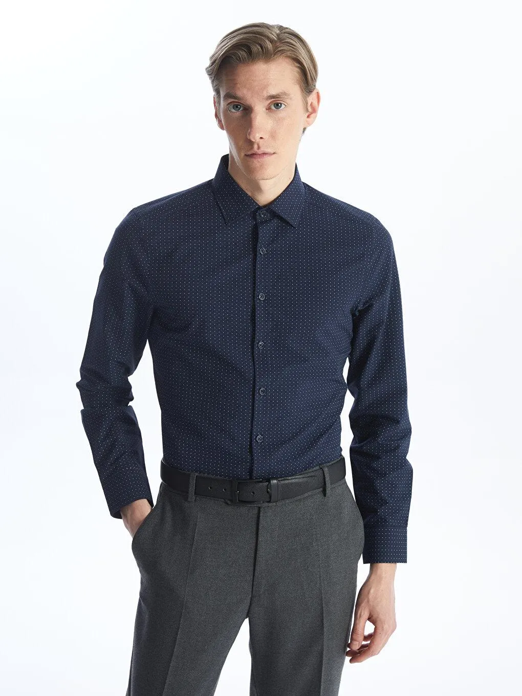 Cămașă bărbați cu mânecă lungă slim fit din poplin