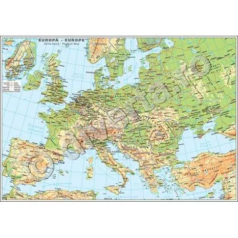 EUROPA, harta de perete fizica-geografica si politica, 100x145 cm, laminata, baghete
