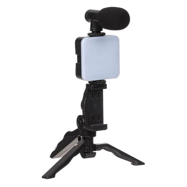 Set Vlogging cu Trepied Lampa LED si Baza pentru Telefonul Mobil