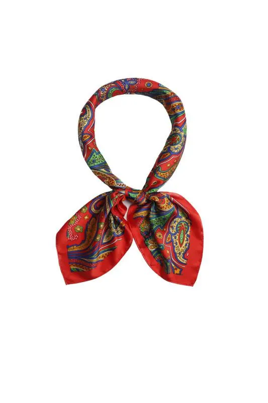 Esarfa dama satinata orange imprimeu paisley