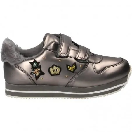 Pantofi copii, gri metalizat, cu scai