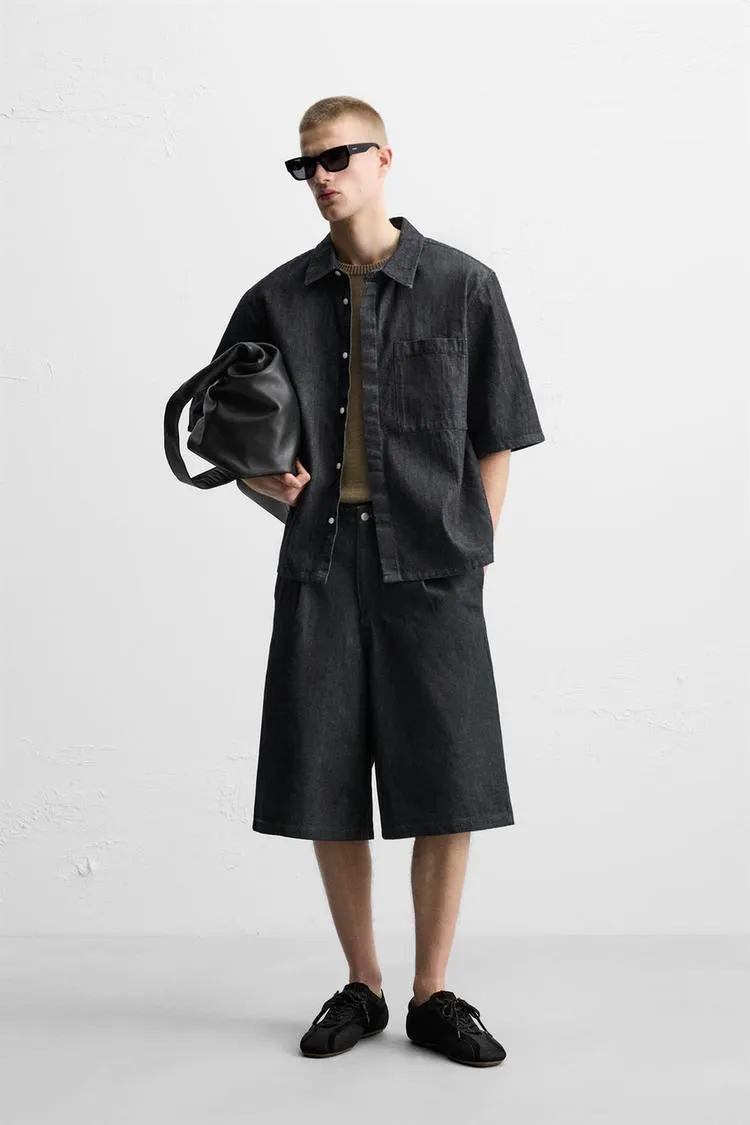 BERMUDE CROIALĂ LARGĂ CU PLIURI