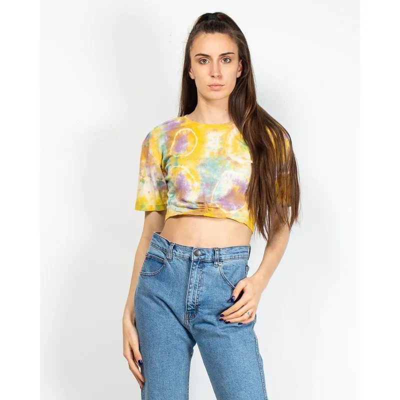 Bluza crop din bumbac cu imprimeu tie dye N903928018