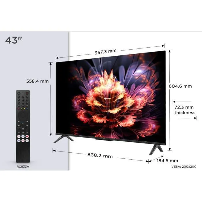 Televizor Smart TCL 43V6C, 108 cm, Ultra HD 4K, Google TV, Clasa F