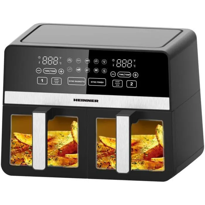 Friteuza cu aer cald Heinner SimCook HAF-K10DB24BK, 2400 W, 9.5 l, 10 programe, Temporizator, Termostat reglabil, Negru