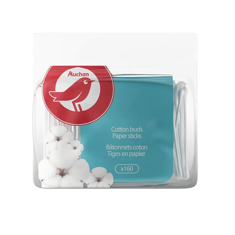 Betisoare de urechi Auchan in plic resigilabil 160 bucati