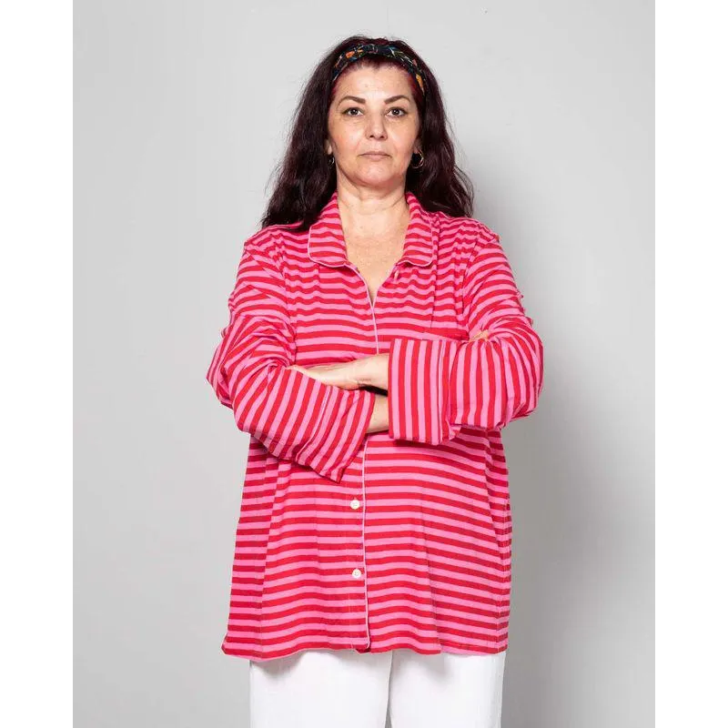 Bluza de pijama din bumbac cu nasturi si buzunar la piept N240541001