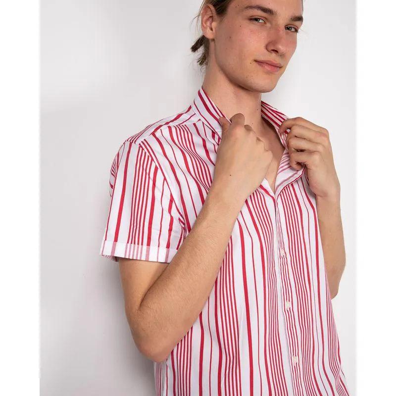Camasa din bumbac cu maneci scurte si dungi 23ITTH9035