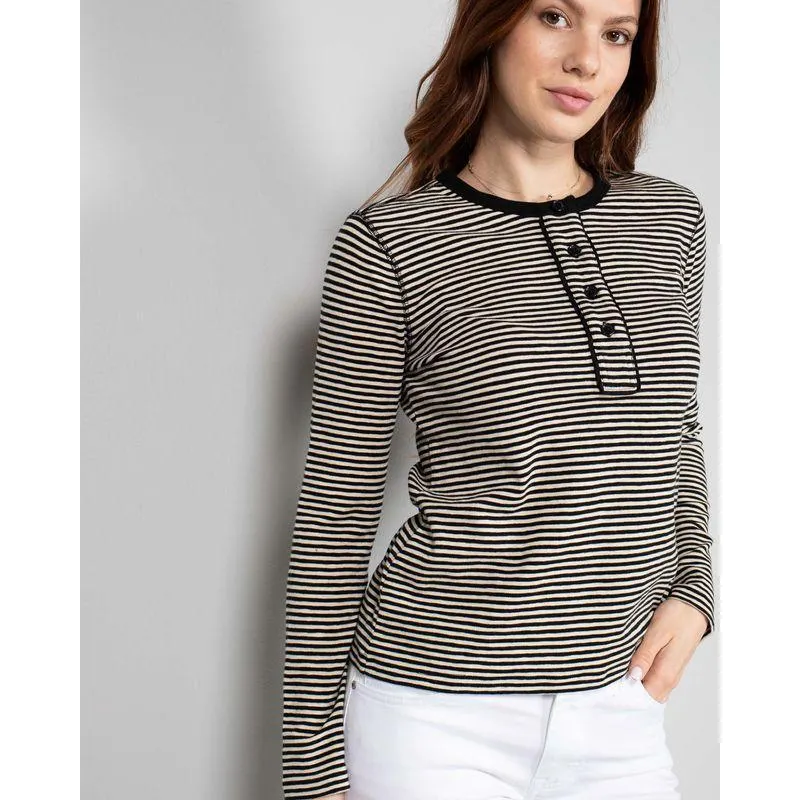 Bluza din bumbac cu dungi si nasturi la baza gatului N240157044