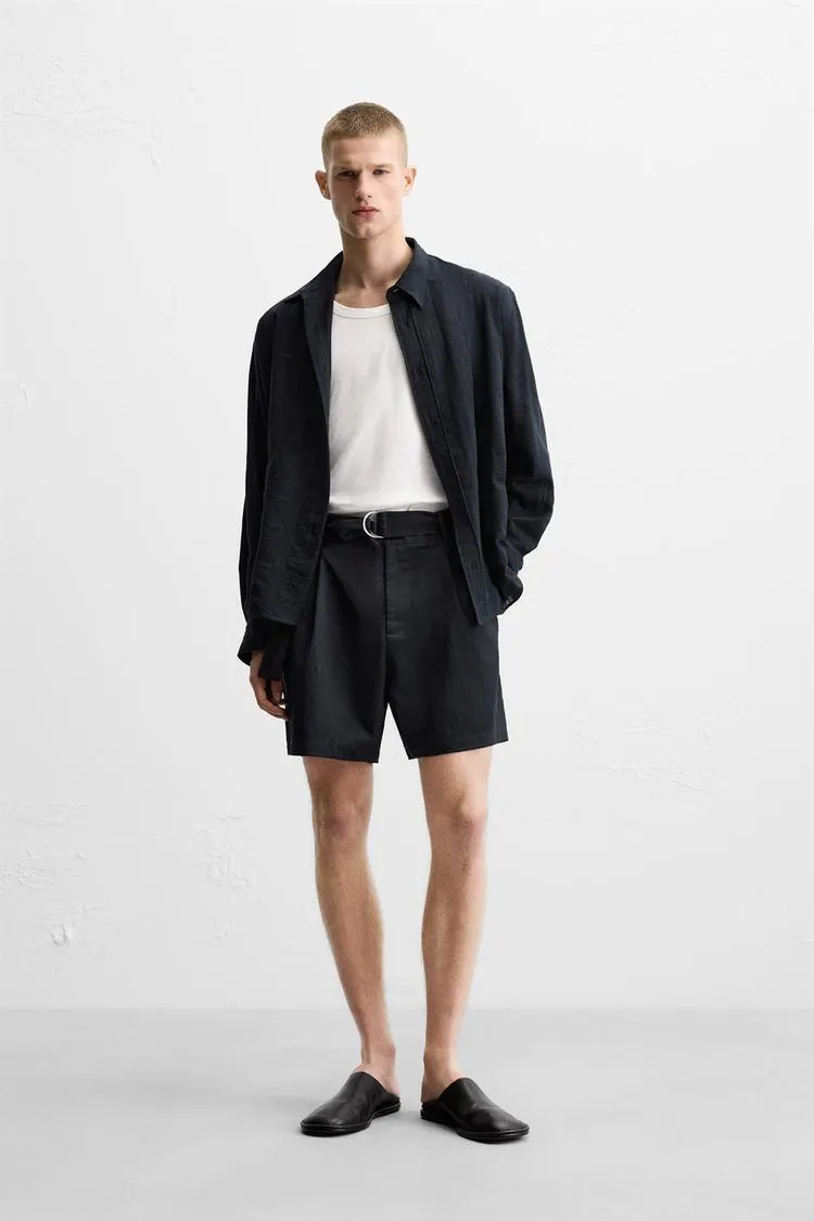 BERMUDE CU PLIURI ȘI CORDON