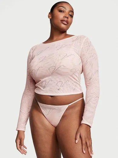 Set de cadou cu top și chiloți Shine din plasă cu logo-ul 'V' aplicat