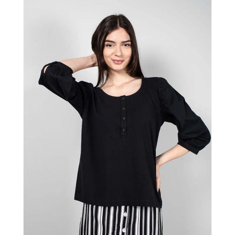 Bluza din bumbac cu maneca trei sferturi N240137001