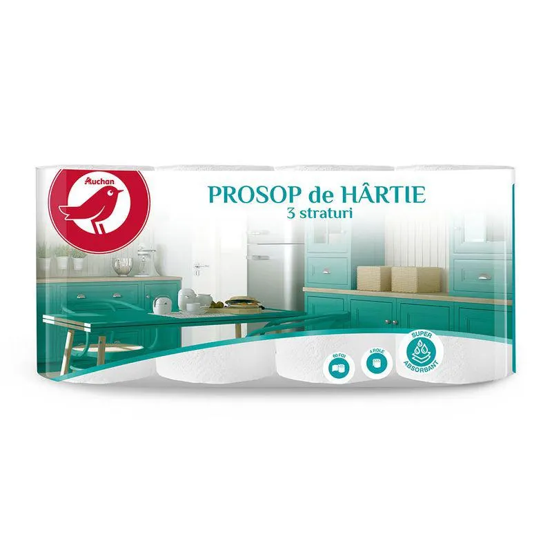 Prosop de bucatarie Auchan 4 role, 3 straturi
