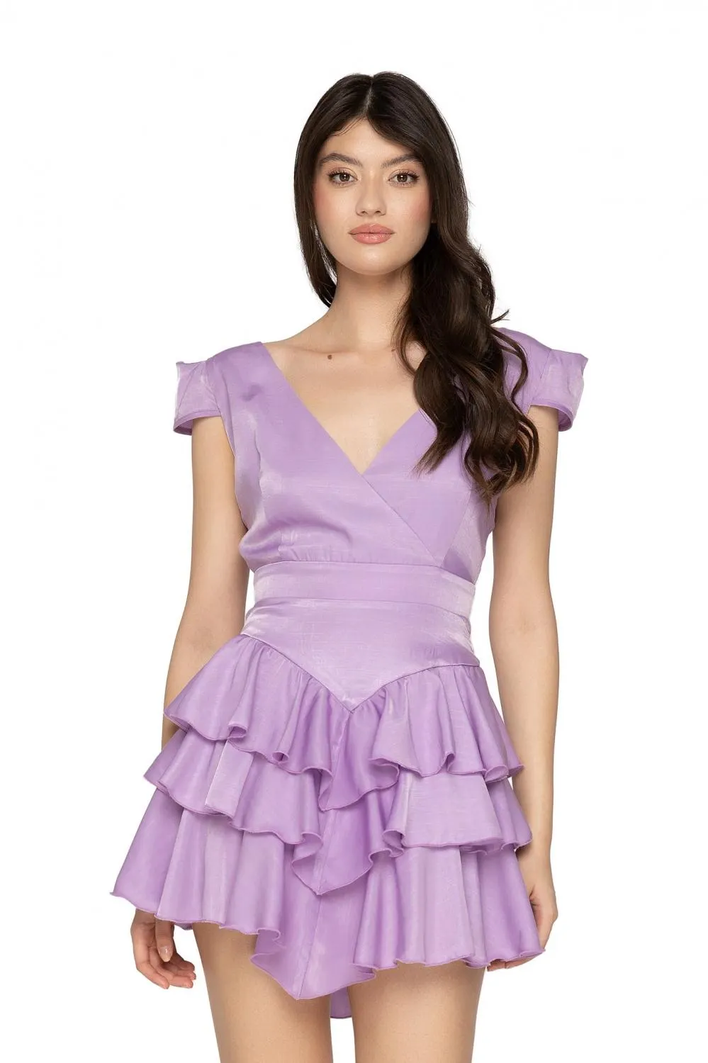 Rochie scurta lila cu volane