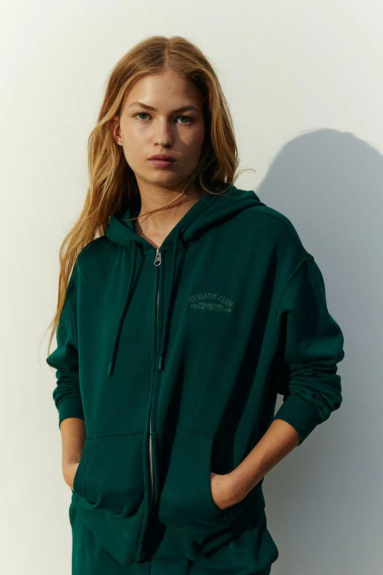 Embroidered zip-through hoodie