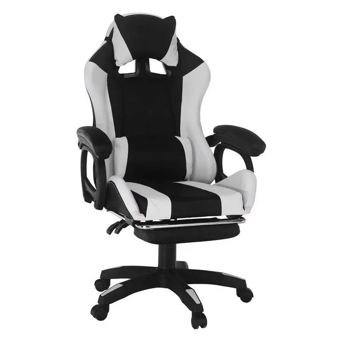 Scaun birou gaming Jovela, rotativ, imitatie piele, alb + negru