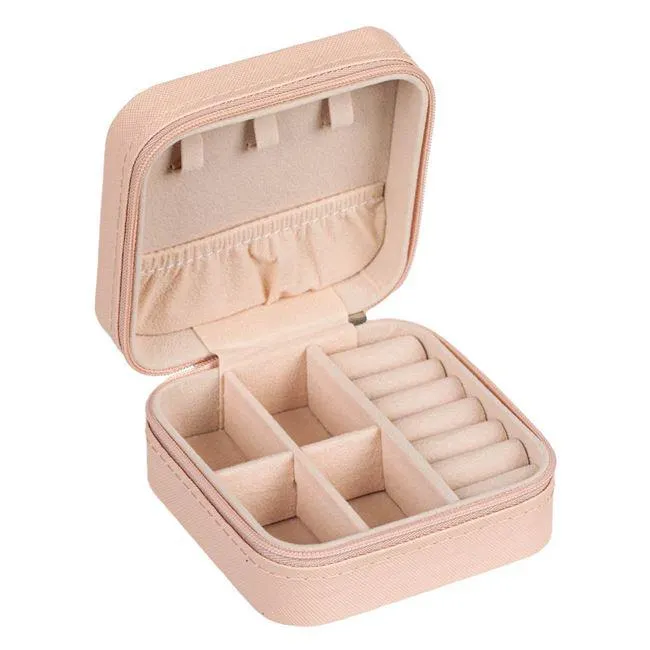 Cutie pentru Bijuterii Roz Nude cu Fermoar 10x10x5cm