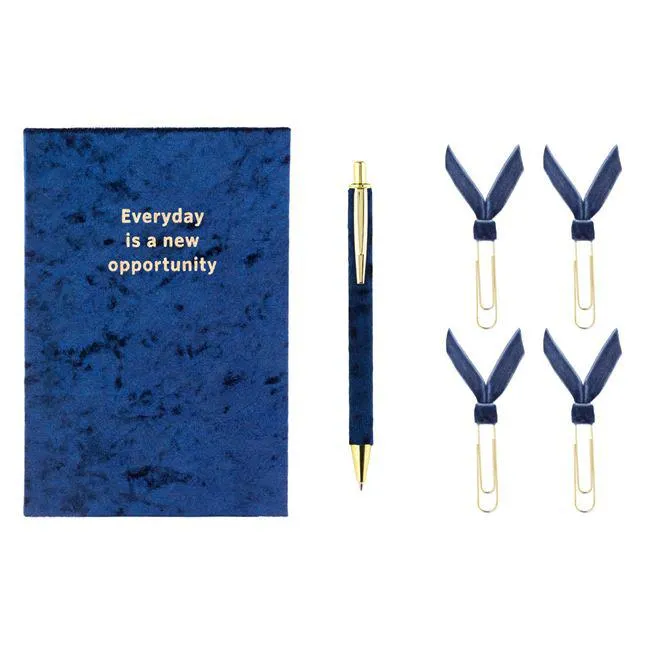 Carnetel A5 Bleu Catifelat Mesaj Auriu & Pix Agrafe - 80F