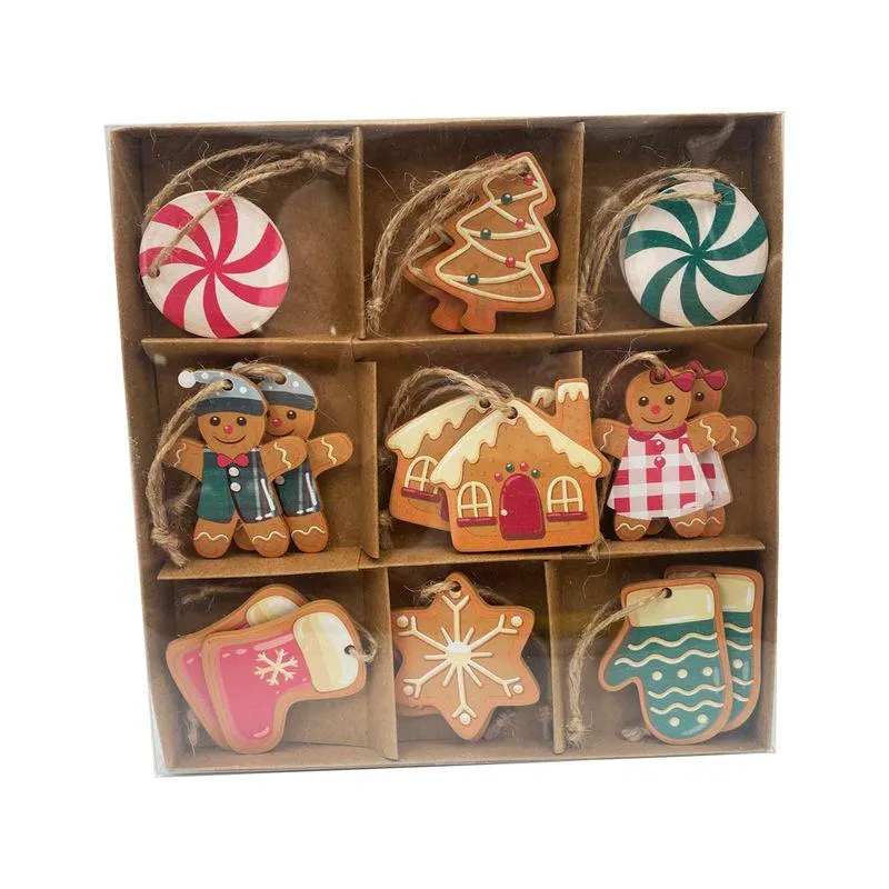 Set 18 decoratiuni pentru brad de Craciun Actuel, lemn, 4 cm