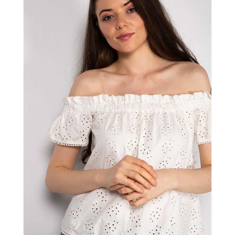 Bluza din bumbac cu broderie englezeasca N240302029