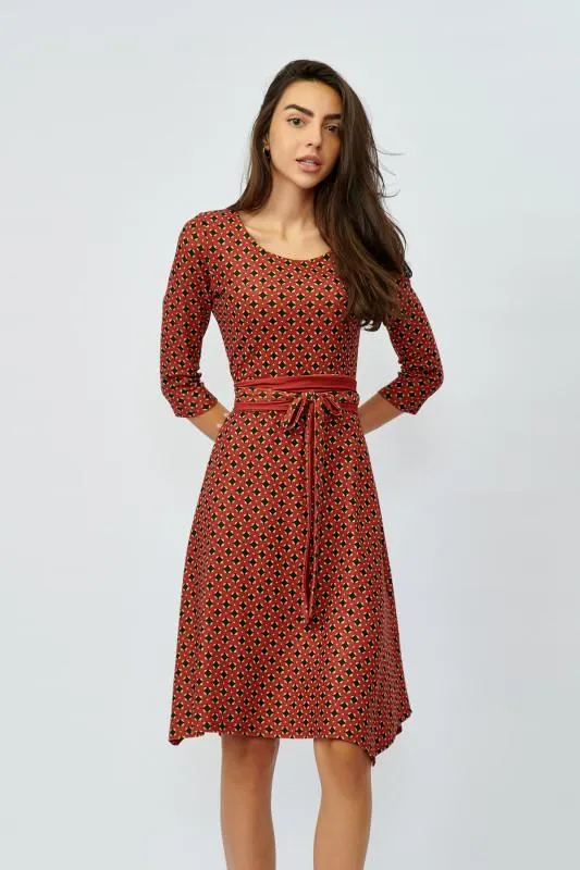 Rochie casual in colturi cu cordon imprimeu orange