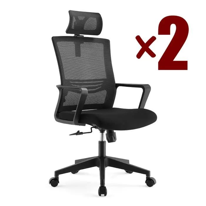 Scaun birou ergonomic Paris-H, rotativ, stofa + mesh, negru, set 2 bucati