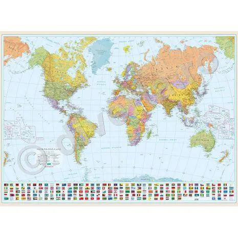 LUMEA, harta de perete politica, 100x140cm, scara 1:30.000.000, laminata, baghete
