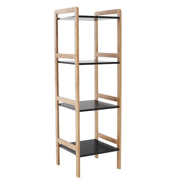 Etajera Naoko, MDF + lemn, negru, 34 x 33 x 110 cm, 1C