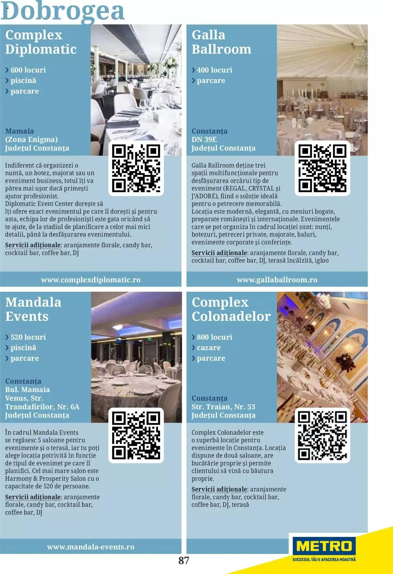 Catalog Metro - Ghid locații pentru evenimente 2022 de la 5 aprilie până la 31 decembrie 2023 - Revista Pagina 87