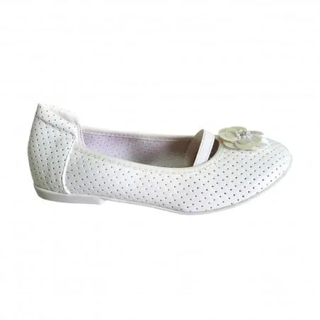 Balerini fete cu bareta elastica si perforatii, albi