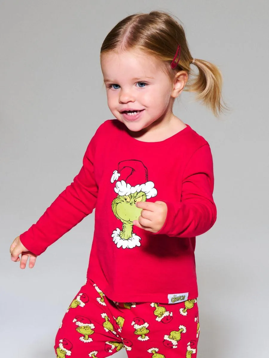 Pijama din bumbac în două piese cu imprimeu Grinch