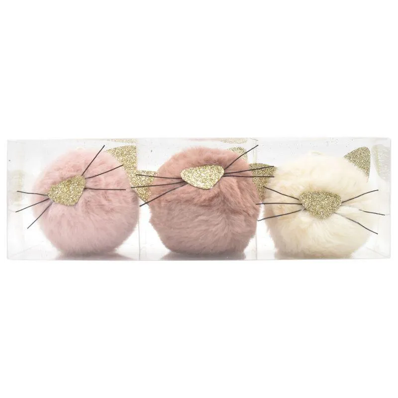 Set de 3 decoratiuni pentru brad de Craciun Actuel, blana falsa, diferite culori